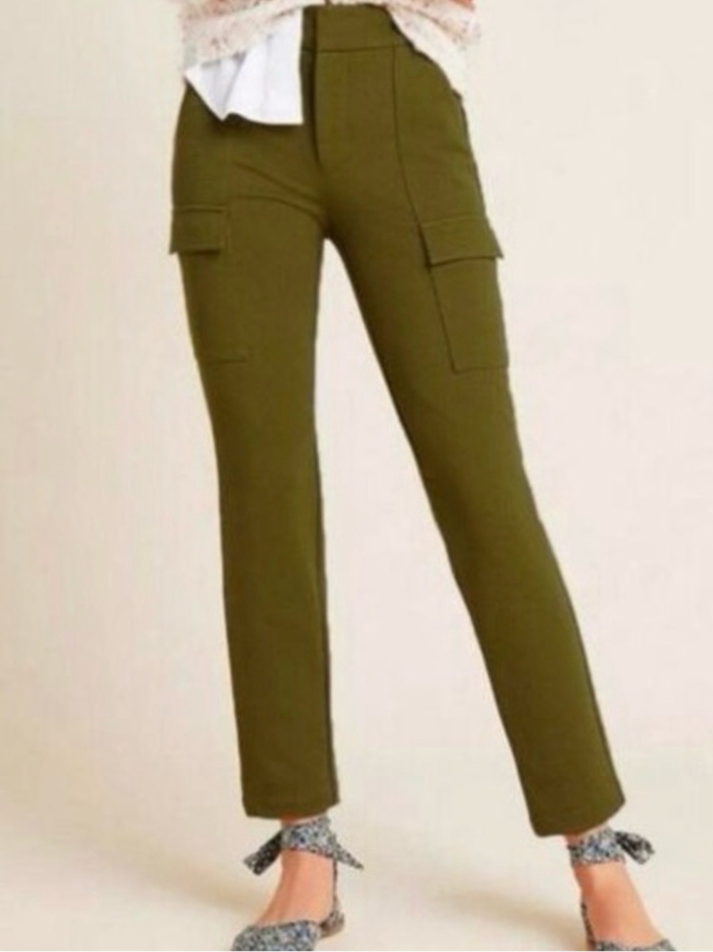 Anthropologie Olive Green Straight-Leg Cargo Pants